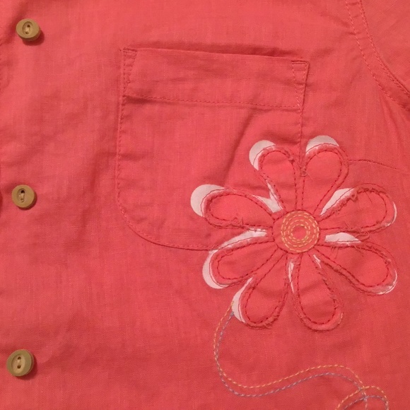 Life is Good Linen Cotton Blend Carnation Pink Button Front Short Sleeve Shirt - Picture 7 of 12